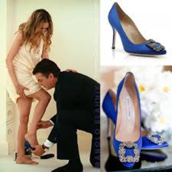 MANOLO BLAHNIK cobalt blue Hangisi 105MM Embellished Satin Pumps 39 - Picture 11 of 16